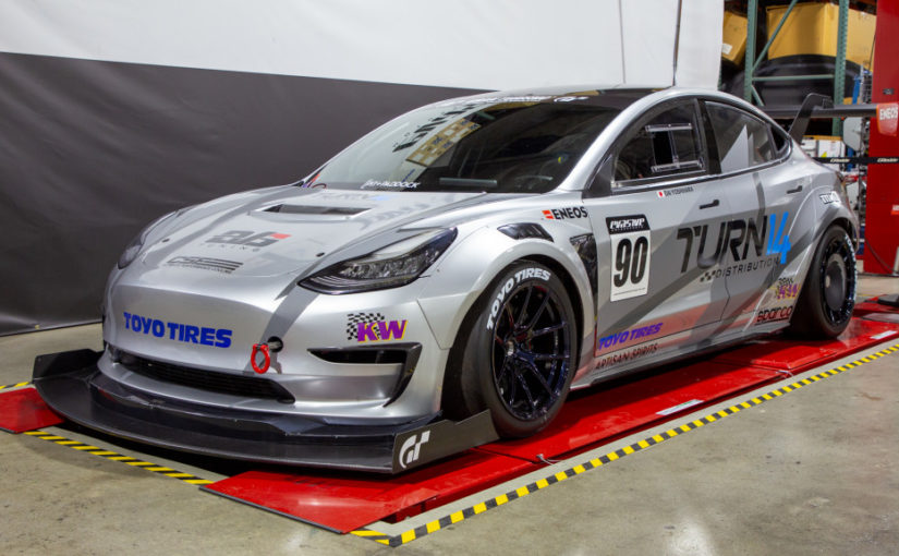 Evasive Motorsports’ modified Tesla Model 3 readies for a run at Pikes